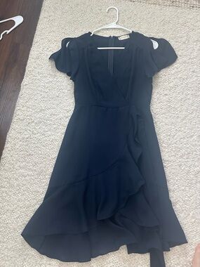 Dark Blue Ruffle Wrap Dress